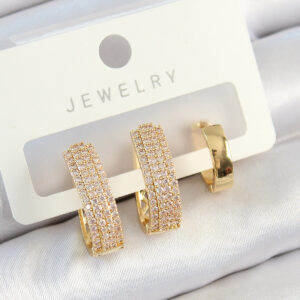 Tegan Pirinç Zirkon Taşlı Damla Model Gold Renk 3'lü Çift Kadın Küpe Set TG27BKP10823