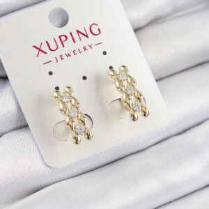 Tegan Xuping Zirkon Taşlı Sıralı Damla Model Gold Renk Kadın Küpe TG27BKP10839