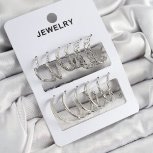 Tegan Pirinç Karışık Halka Model Gümüş Renk 6 Çift Kadın Küpe Set TG27BKP10877