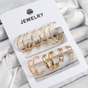 Tegan Pirinç Karışık Halka Model Gold Renk 6 Çift Kadın Küpe Set TG27BKP10887