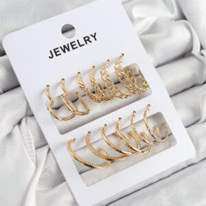 Tegan Pirinç Karışık Halka Model Gold Renk 6 Çift Kadın Küpe Set TG27BKP10887