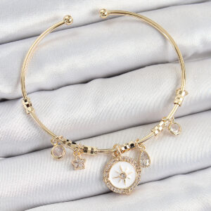 Tegan Pirinç Zirkon Taşlı Pusula Model Gold Renk Charm Bileklik TG27BB7353