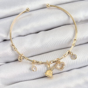 Tegan Pirinç Zirkon Taşlı Tavşan Ve Kalp Model Gold Renk Charm Bileklik TG27BB7357