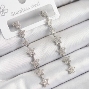 Tegan Pirinç Zirkon Taşlı Sallantılı Yıldız Model Gümüş Renk Kadın Küpe TG27BKP11116