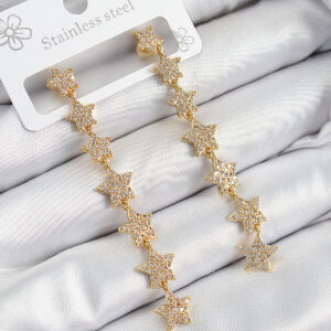 Tegan Pirinç Zirkon Taşlı Sallantılı Yıldız Model Gold Renk Kadın Küpe TG27BKP10912