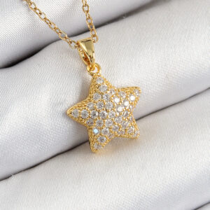 Tegan 316L Çelik Zirkon Taşlı Yıldız Model Gold Renk Kadın Kolye TG27BKO10540