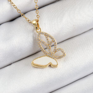 Tegan 316L Çelik Zirkon Taşlı Kelebek Model Gold Renk Kadın Kolye TG27BKO10359