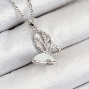 Tegan 316L Çelik Zirkon Taşlı Kelebek Model Gümüş Renk Kadın Kolye TG27BKO10404