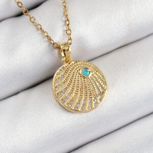 Tegan 316L Çelik Zirkon Taşlı Madalyon Model Gold Renk Kadın Kolye TG27BKO10367