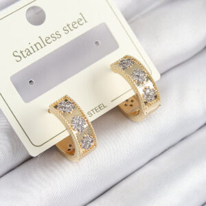 Tegan 316L Çelik Zirkon Taşlı Halka Model Gold ve Gümüş Renk Kadın Küpe TG27BKP10922