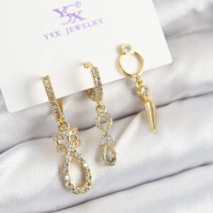 Tegan Pirinç Zİrkon Taşlı Sallantılı Model Gold Renk 3'lü Kadın Küpe TG27BKP10939