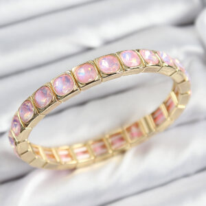 Tegan Pirinç Pembe Zirkon Taşlı Kare Model Gold Renk Lastikli Kadın Bileklik TG27BB7499