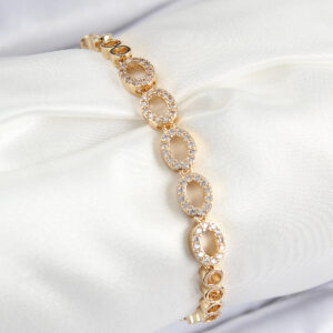 Tegan Pirinç Zirkon Taşlı Oval Model Gold Renk Kadın Bileklik TG27BB7543