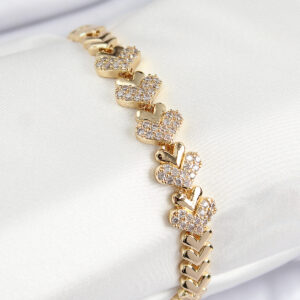 Tegan Pirinç Zirkon Taşlı Kalp Model Gold Renk Kadın Bileklik TG27BB7901