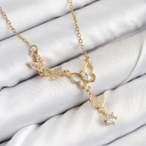 Tegan 316L Çelik Zirkon Taşlı Kelebek Model Gold Renk Kadın Kolye TG27BKO10405