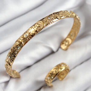 Tegan Pirinç Zirkon Taşlı Vintage Model Gold Renk Bileklik Yüzük Set TG27BB7603
