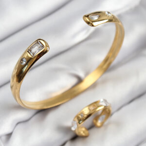 Tegan Pirinç Zirkon Taşlı Ayrık Model Gold Renk Bileklik Yüzük Set TG27BB7605