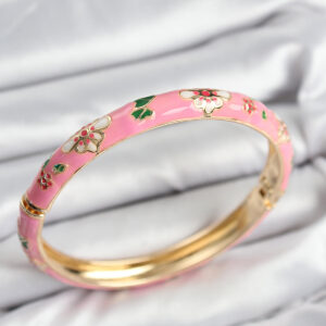 Tegan Mineli Pirinç Pembe Çiçek Motifli Gold Kadın Kelepçe TG27BB7617