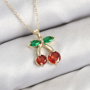 Tegan Pirinç Zirkon Taşlı Kiraz Model Gold Renk Kadın Kolye TG27BKO10420