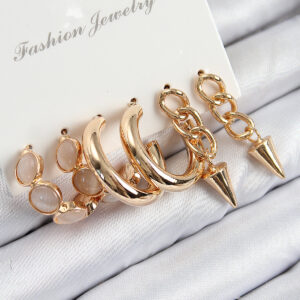 Tegan Pirinç Halka Ve Zincir Model Gold Renk Kadın Set Küpe TG27BKP11088
