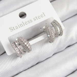 Tegan Pirinç Zirkon Taşlı Kıvrımlı Model Gümüş Renk Kadın Küpe TG27BKP11113