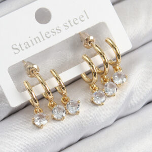 Tegan Pirinç Sallantılı Zirkon Taşlı Model Gold Renk Kadın Küpe TG27BKP11097