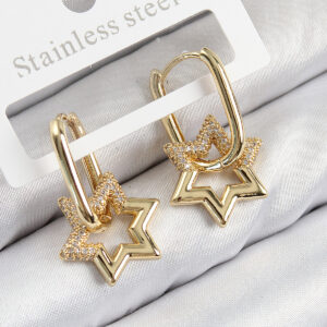 Tegan Pirinç Zirkon Taşlı Yıldız Model Gold Renk Kadın Küpe TG27BKP11099