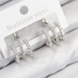 Tegan Pirinç Zirkon Taşlı Model Gümüş Renk Kadın Küpe TG27BKP11102