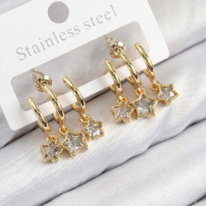 Tegan Pirinç Zirkon Taşlı Sallantılı Yıldız Model Gold Renk Kadın Küpe TG27BKP11105