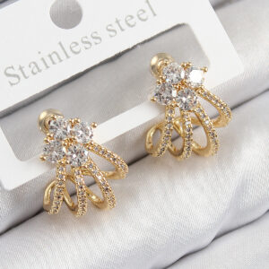 Tegan Pirinç Zirkon Taşlı Model Gold Renk Kadın Küpe TG27BKP11106