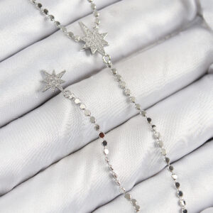 Tegan Pirinç Zirkon Taşlı Ezme Zincirli Kutup Yıldızı Model Gümüş Renk Y Kolye TG27BKO10468