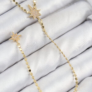 Tegan Pirinç Zirkon Taşlı Ezme Zincirli Kutup Yıldızı Model Gold Renk Y Kolye TG27BKO10469