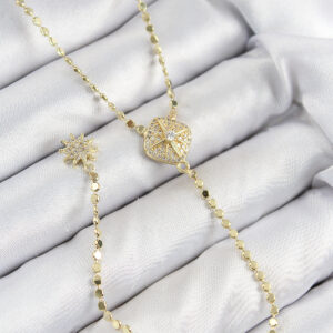 Tegan Pirinç Zirkon Taşlı Ezme Zincirli Madalyon Model Gold Renk Y Kolye TG27BKO10471