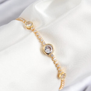 Tegan Pirinç Zirkon Taşlı Daire Model Gold Renk Asansörlü Kadın Bileklik TG27BB7745