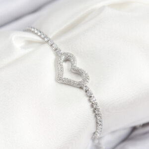 Tegan Pirinç Zirkon Taşlı Kalp Model Gümüş Renk Asansörlü Kadın Bileklik TG27BB7746