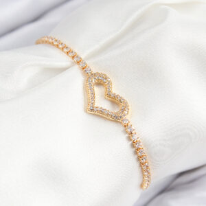 Tegan Pirinç Zirkon Taşlı Kalp Model Gold Renk Asansörlü Kadın Bileklik TG27BB7747