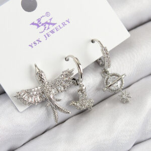 Tegan Pirinç Zirkon Taşlı 3'lü Kuş Model Gümüş Renk Kadın Küpe TG27BKP11124