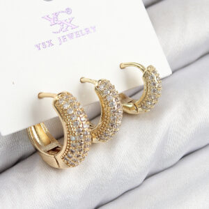 Tegan Pirinç Zirkon Taşlı 3'lü Halka Model Gold Renk Kadın Küpe TG27BKP11134