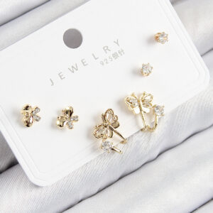 Tegan Pirinç Zirkon Taşlı Kelebek Model Gold Renk 925 Ayar Gümüş Çivi Kadın Küpe Set TG27BKP11182