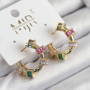 Tegan Pirinç Zirkon Taşlı Halka Model Gold Renk Kadın Küpe TG27BKP11208