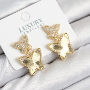 Tegan Pirinç Zirkon Taşlı Kelebek Model Gold Renk Kadın Küpe TG27BKP11209