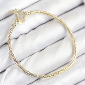 Tegan Pirinç Charm Zirkon Taşlı Taç Model Gold Renk Kadın Bileklik TG27BB7808