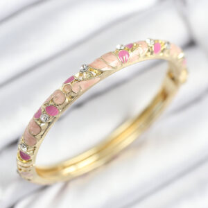 Tegan Mineli Pirinç Zirkon Taşlı Pembe Çiçek Motifli Gold Kadın Kelepçe TG27BB7818