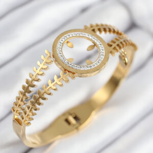 Tegan 316L Çelik Zirkon Taşlı Çeyrek Takılabilir Gold Renk Kelepçe TG27BB7823