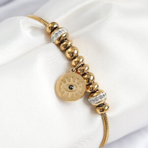 Tegan 316L Çelik Zirkon Taşlı Göz Charm Model Gold Renk Kadın Bileklik TG27BB7842
