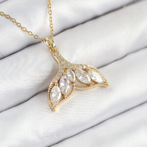 Tegan 316L Çelik Zirkon Taşlı Balık Kuyruğu Model Gold Renk Kadın Kolye TG27BKO10511