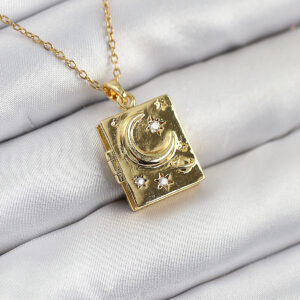 Tegan 316L Çelik Zirkon Taşlı Açılabilr Kapaklı Kitap Model Gold Renk Kadın Kolye TG27BKO10515