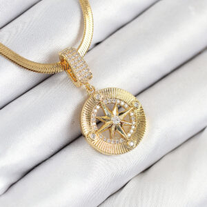 Tegan 316L Çelik Zirkon Taşlı Pusula Model Gold Renk Kadın Kolye TG27BKO10532