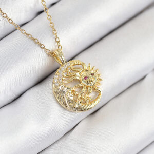 Tegan 316L Çelik Zirkon Taşlı Ay Ve Güneş Model Gold Renk Kadın Kolye TG27BKO10539