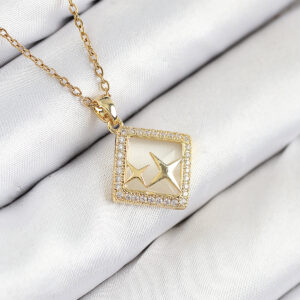 Tegan 316L Çelik Zirkon Taşlı Yıldız Model Gold Renk Kadın Kolye TG27BKO10540